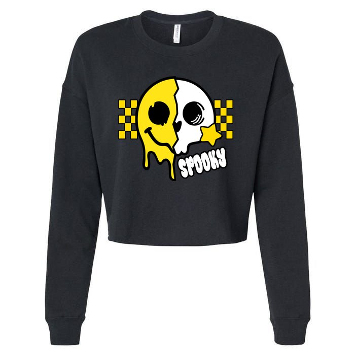 Spooky Retro Smile Skeleton Halloween Cropped Pullover Crew