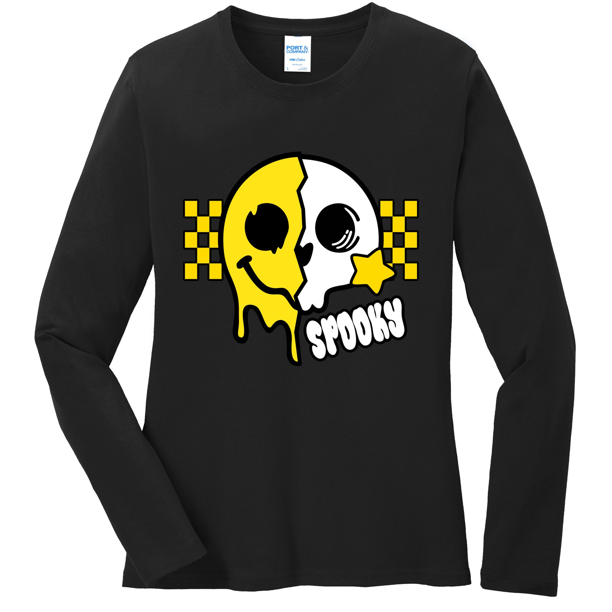Spooky Retro Smile Skeleton Halloween Ladies Long Sleeve Shirt