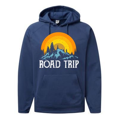 Sunset Road Trip Camping Gift Camper Holiday Performance Fleece Hoodie