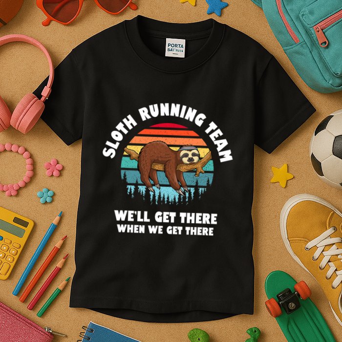 Sloth Running Team WeLl Get There When We Get There Kids T-Shirt