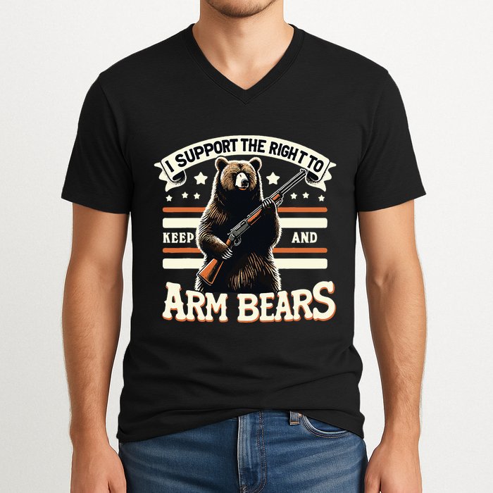 Support Right To Keep And Arm Bears Humorous Wildlife Rights V-Neck T-Shirt
