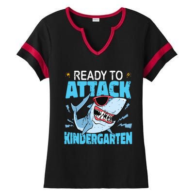 Shark Ready To Attack Kindergarten First Day Of School Ladies Halftime Notch Neck Tee