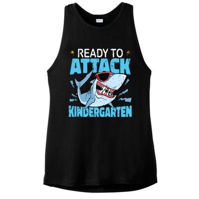 Shark Ready To Attack Kindergarten First Day Of School Ladies PosiCharge Tri-Blend Wicking Tank