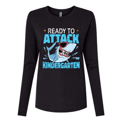 Shark Ready To Attack Kindergarten First Day Of School Womens Cotton Relaxed Long Sleeve T-Shirt