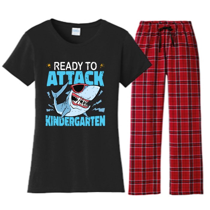 Shark Ready To Attack Kindergarten First Day Of School Women's Flannel Pajama Set