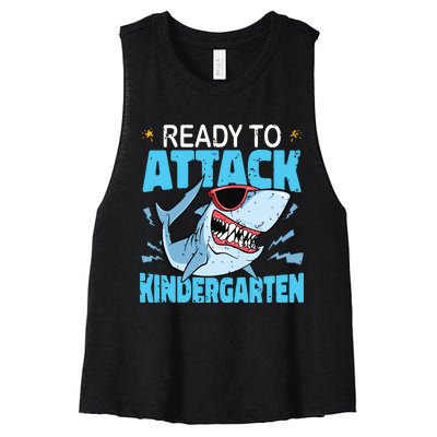 Shark Ready To Attack Kindergarten First Day Of School Women's Racerback Cropped Tank