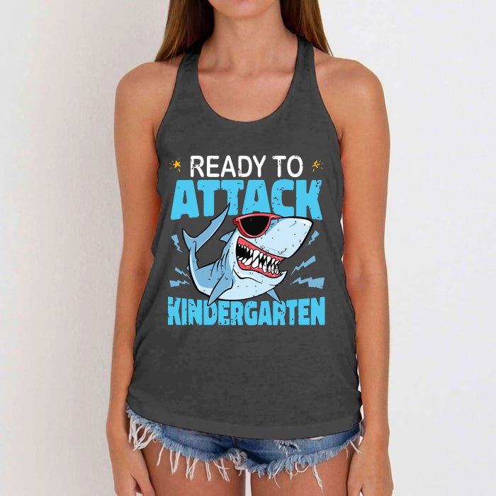 Shark Ready To Attack Kindergarten First Day Of School Women's Knotted Racerback Tank