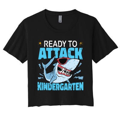 Shark Ready To Attack Kindergarten First Day Of School Women's Crop Top Tee