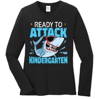 Shark Ready To Attack Kindergarten First Day Of School Ladies Long Sleeve Shirt