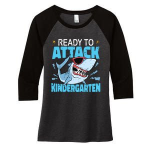 Shark Ready To Attack Kindergarten First Day Of School Women's Tri-Blend 3/4-Sleeve Raglan Shirt