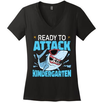 Shark Ready To Attack Kindergarten First Day Of School Women's V-Neck T-Shirt