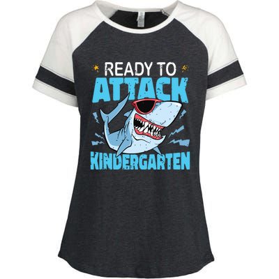 Shark Ready To Attack Kindergarten First Day Of School Enza Ladies Jersey Colorblock Tee