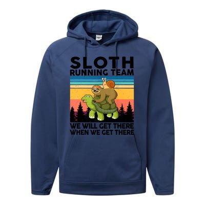 Sloth Running Team Women Men Gift Funny Running Performance Fleece Hoodie