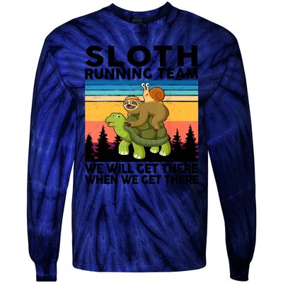 Sloth Running Team Women Men Gift Funny Running Tie-Dye Long Sleeve Shirt