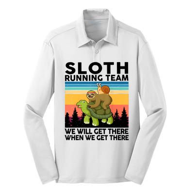 Sloth Running Team Women Men Gift Funny Running Silk Touch Performance Long Sleeve Polo