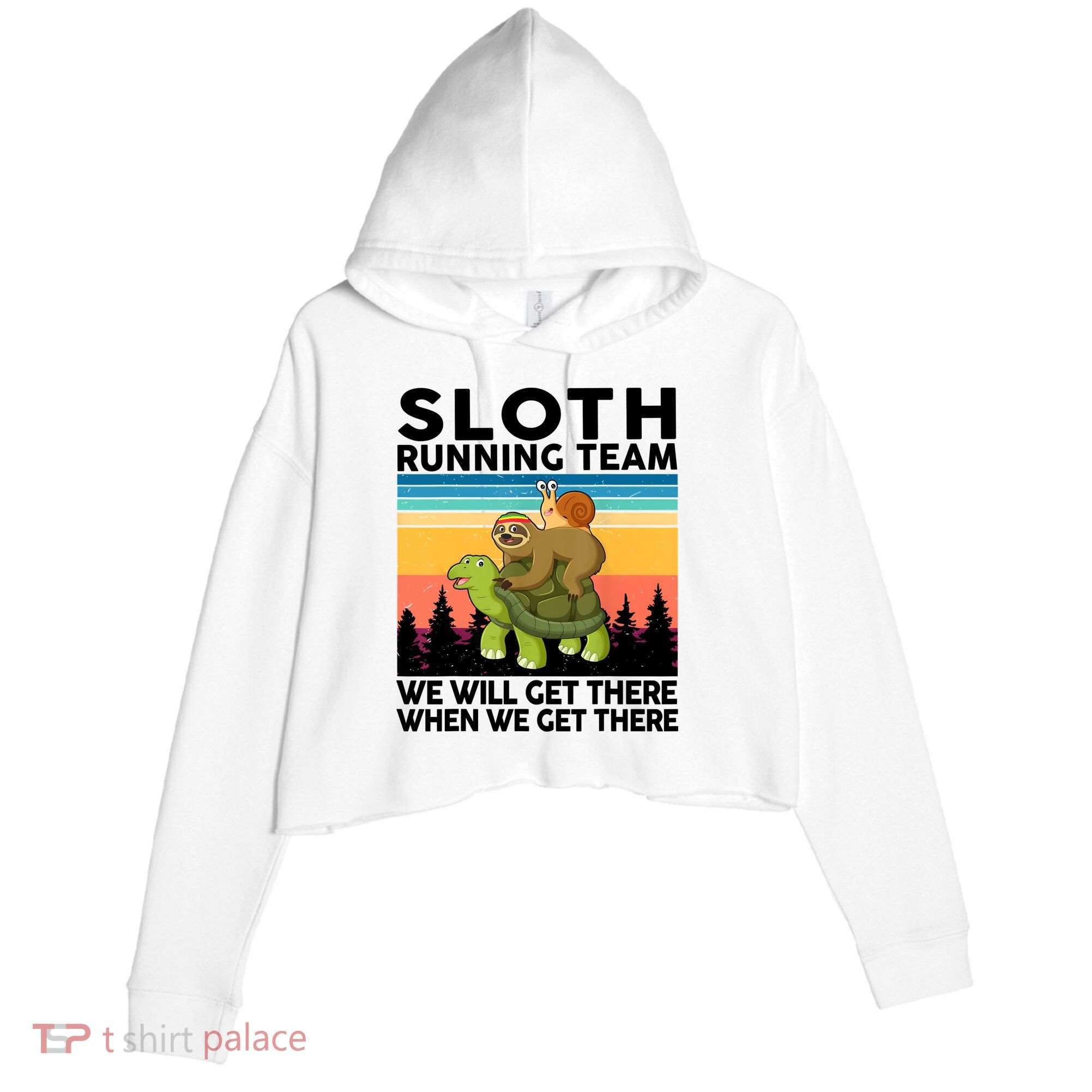 Sloth Running Team Women Men Gift Funny Running Crop Fleece Hoodie