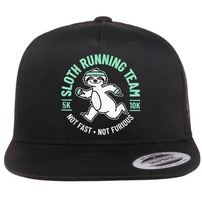Sloth Running Team Not Fast Not Furious Flat Bill Trucker Hat