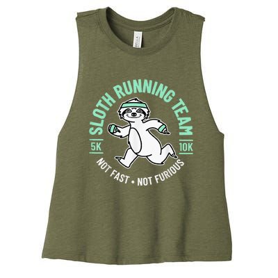 Sloth Running Team Not Fast Not Furious Women's Racerback Cropped Tank