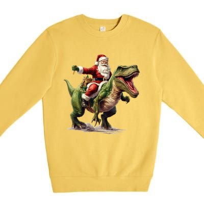 Santa Riding Trex Christmas Trex Funny Christmas Trex Gift Premium Crewneck Sweatshirt