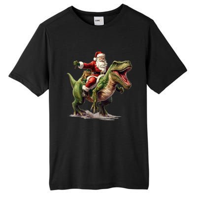 Santa Riding Trex Christmas Trex Funny Christmas Trex Gift Tall Fusion ChromaSoft Performance T-Shirt