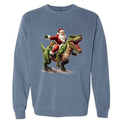 Santa Riding Trex Christmas Trex Funny Christmas Trex Gift Garment-Dyed Sweatshirt