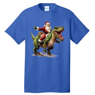 Santa Riding Trex Christmas Trex Funny Christmas Trex Gift Tall T-Shirt