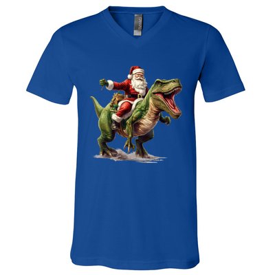 Santa Riding Trex Christmas Trex Funny Christmas Trex Gift V-Neck T-Shirt