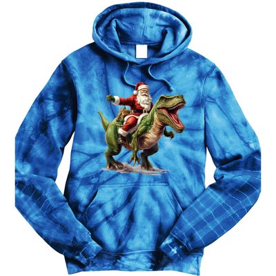 Santa Riding Trex Christmas Trex Funny Christmas Trex Gift Tie Dye Hoodie