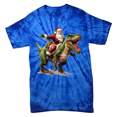 Santa Riding Trex Christmas Trex Funny Christmas Trex Gift Tie-Dye T-Shirt