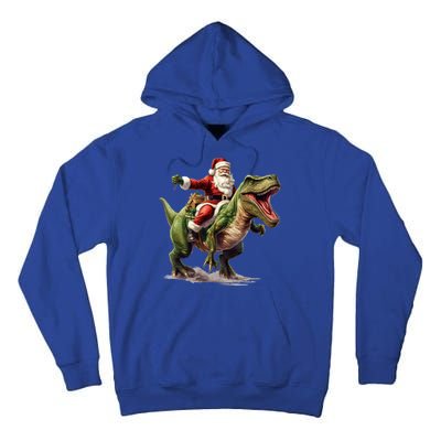 Santa Riding Trex Christmas Trex Funny Christmas Trex Gift Tall Hoodie