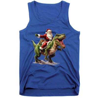 Santa Riding Trex Christmas Trex Funny Christmas Trex Gift Tank Top