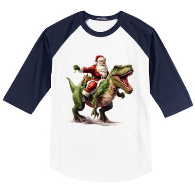 Santa Riding Trex Christmas Trex Funny Christmas Trex Gift Baseball Sleeve Shirt