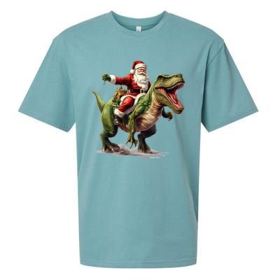 Santa Riding Trex Christmas Trex Funny Christmas Trex Gift Sueded Cloud Jersey T-Shirt