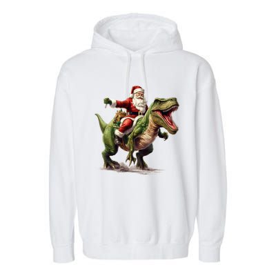 Santa Riding Trex Christmas Trex Funny Christmas Trex Gift Garment-Dyed Fleece Hoodie