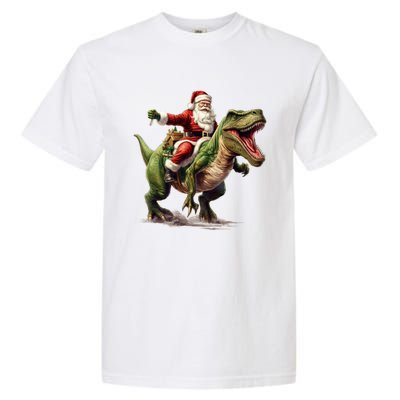 Santa Riding Trex Christmas Trex Funny Christmas Trex Gift Garment-Dyed Heavyweight T-Shirt