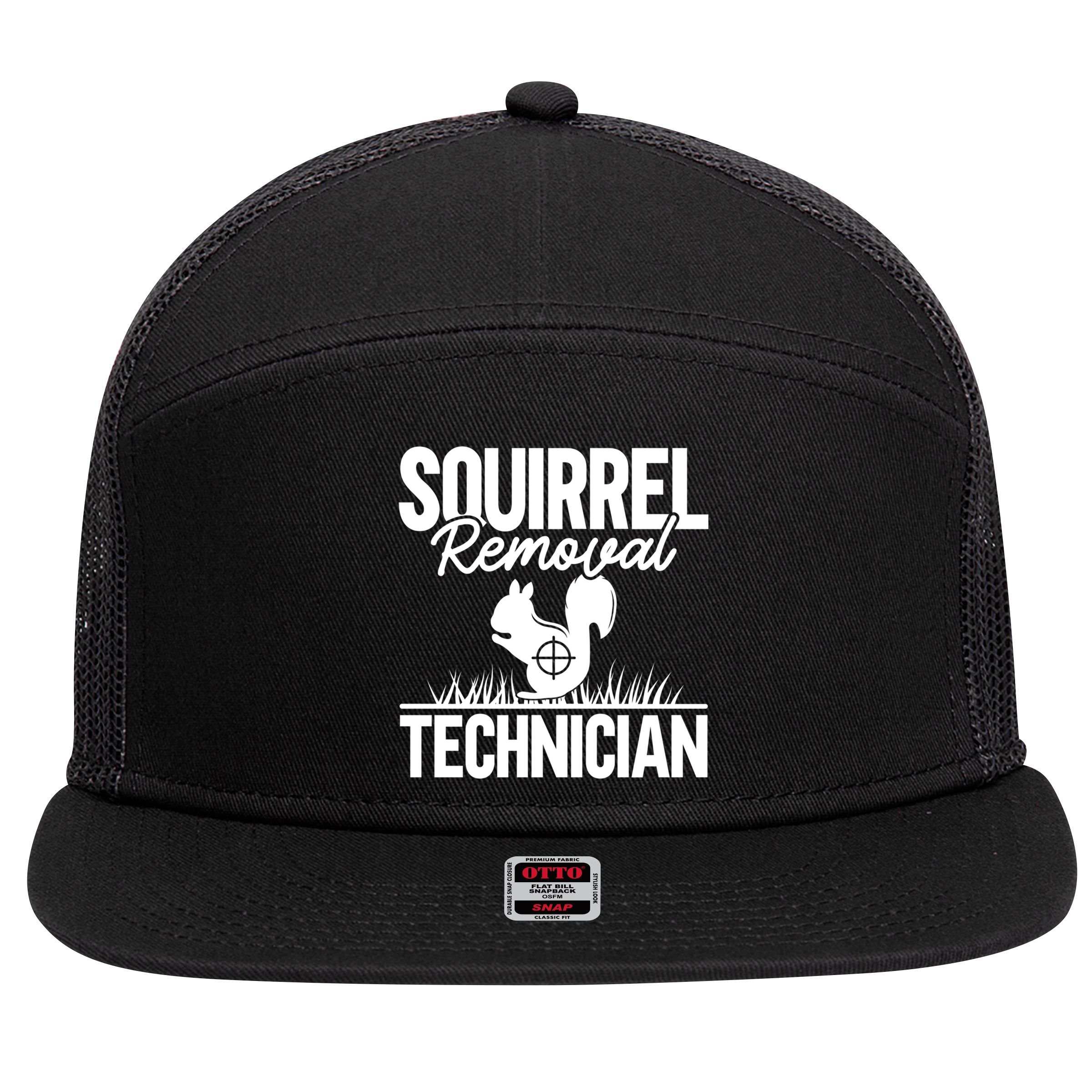 Squirrel Removal Technician Funny Squirrel Hunting Gift 7 Panel Mesh Trucker Snapback Hat