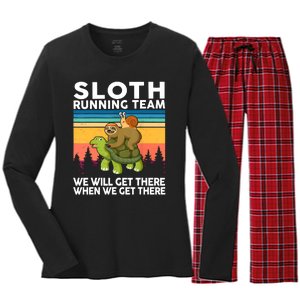 Sloth Running Team Women Men Gift Funny Running Women's Long Sleeve Flannel Pajama Set 