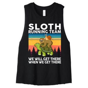 Sloth Running Team Women Men Gift Funny Running Women's Racerback Cropped Tank