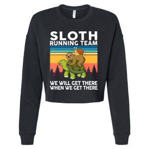 Sloth Running Team Women Men Gift Funny Running Cropped Pullover Crew