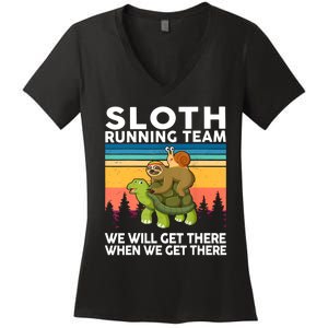 Sloth Running Team Women Men Gift Funny Running Women's V-Neck T-Shirt