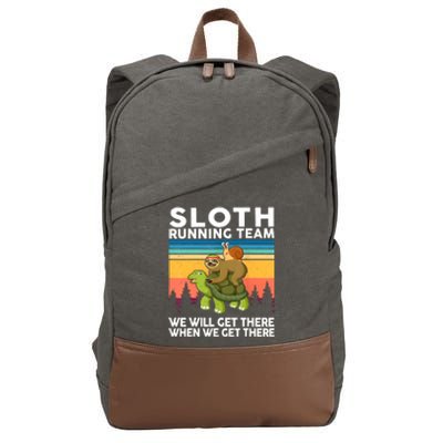 Sloth Running Team Women Men Gift Funny Running Cotton Canvas Backpack