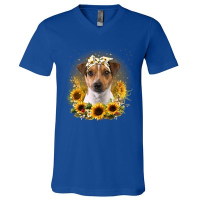 Sunflower Rat Terrier Dog Mothers Day Gift V-Neck T-Shirt