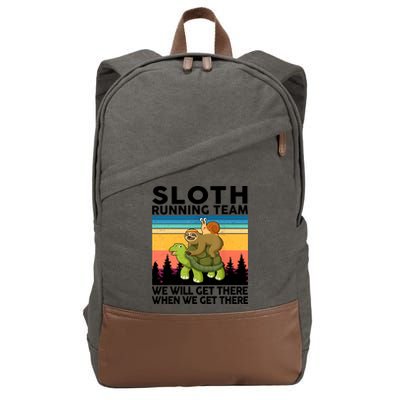 Sloth Running Team Women Men Gift Funny Running Cotton Canvas Backpack