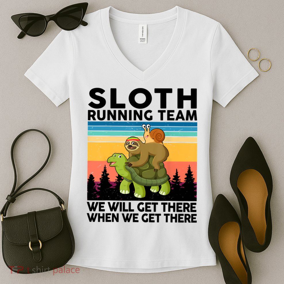 Sloth Running Team Women Men Gift Funny Running Women's V-Neck T-Shirt