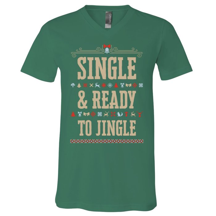 Single & Ready To Jingle Chrismas V-Neck T-Shirt