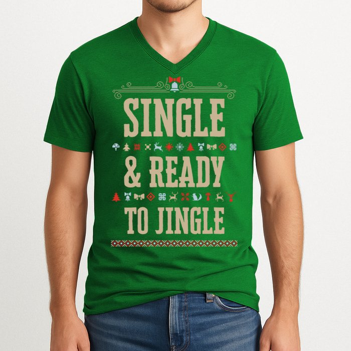 Single & Ready To Jingle Chrismas V-Neck T-Shirt