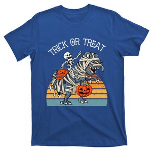 Skeleton Riding TRex Trick Or Treat Love Dinosaurs Gift T-Shirt