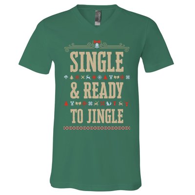 Single & Ready To Jingle Christmas V-Neck T-Shirt