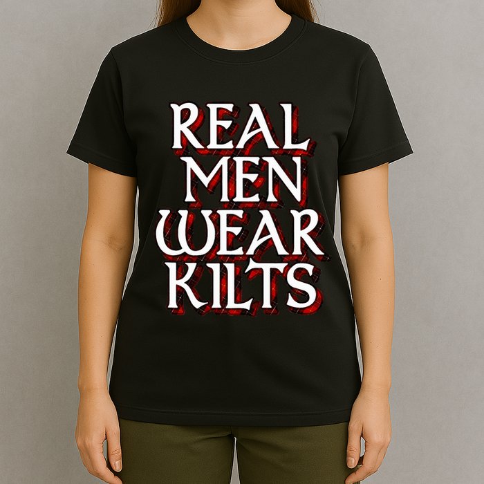 Scottish Red Tartan Plaid Real Wear Kilts T-Shirt