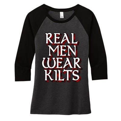 Scottish Red Tartan Plaid Real Wear Kilts Women's Tri-Blend 3/4-Sleeve Raglan Shirt
